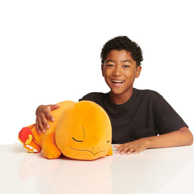Jazwares Charmander sleeping plush in an 18-inch cozy pose, ideal for cuddling
