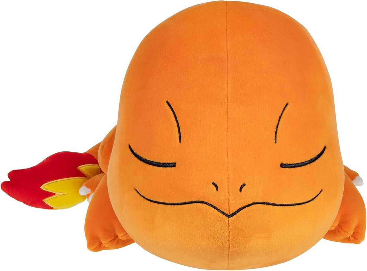 Jazwares Charmander sleeping plush close-up, showcasing soft fabric and huggable texture