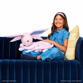 Jazwares Pokémon Espeon 18-inch sleeping plush, displayed in a relaxed pose for cozy naps