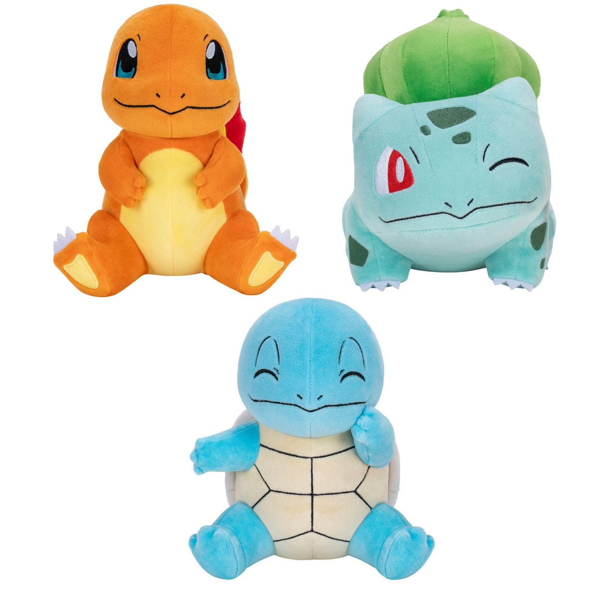 Jazwares Pokemon Kanto First Partner Plush 3-Pack full set for display and cozy adventures.