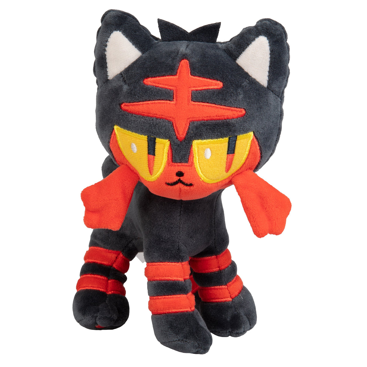 Front view of Jazwares Pokémon Litten plush, soft and cuddly for play.