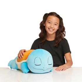 Jazwares Pokemon Squirtle sleeping plush, 18-inch pose, perfect cuddle buddy for bedtime routines.