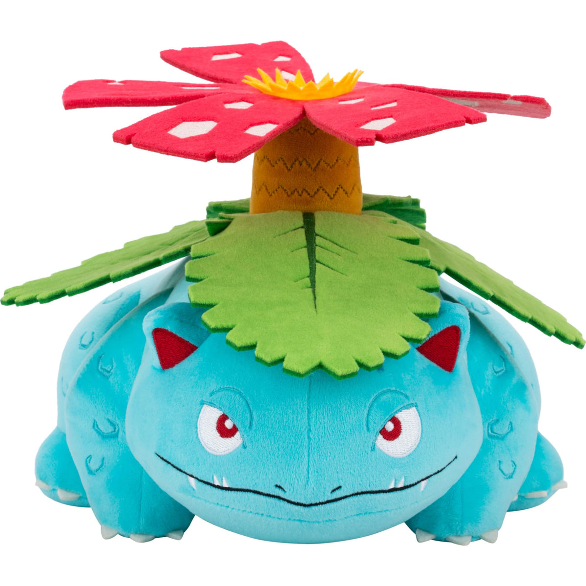 Jazwares Pokémon Venusaur plush face close-up for authentic detail and cuddly play