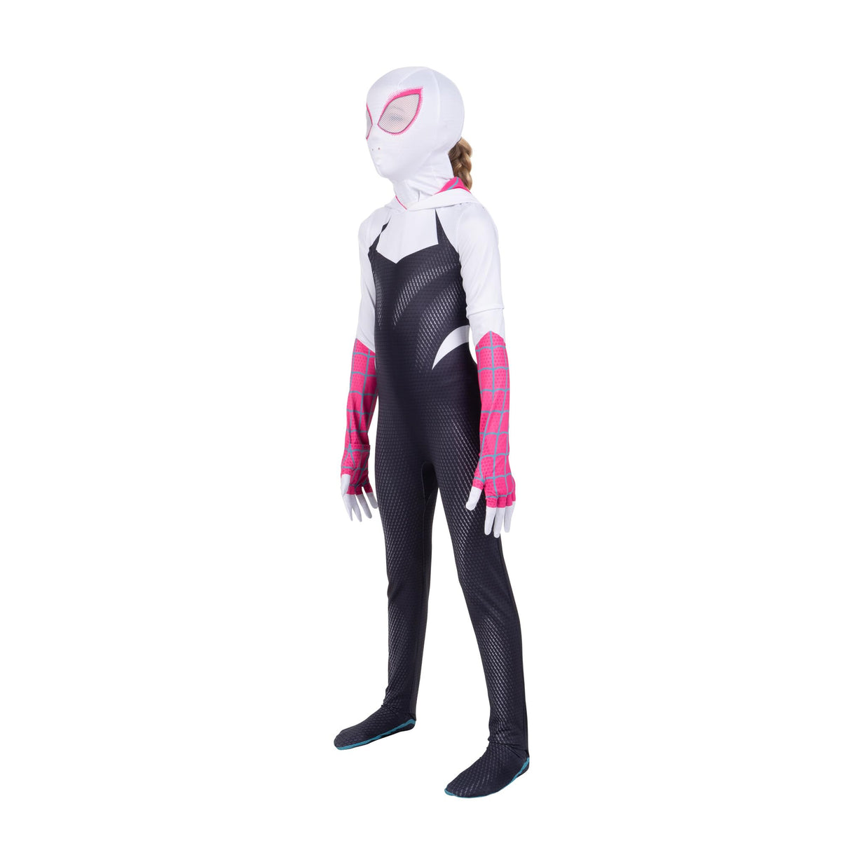 Jazwares Spider-Gwen Zentai small hood detail highlighting flexible fit
