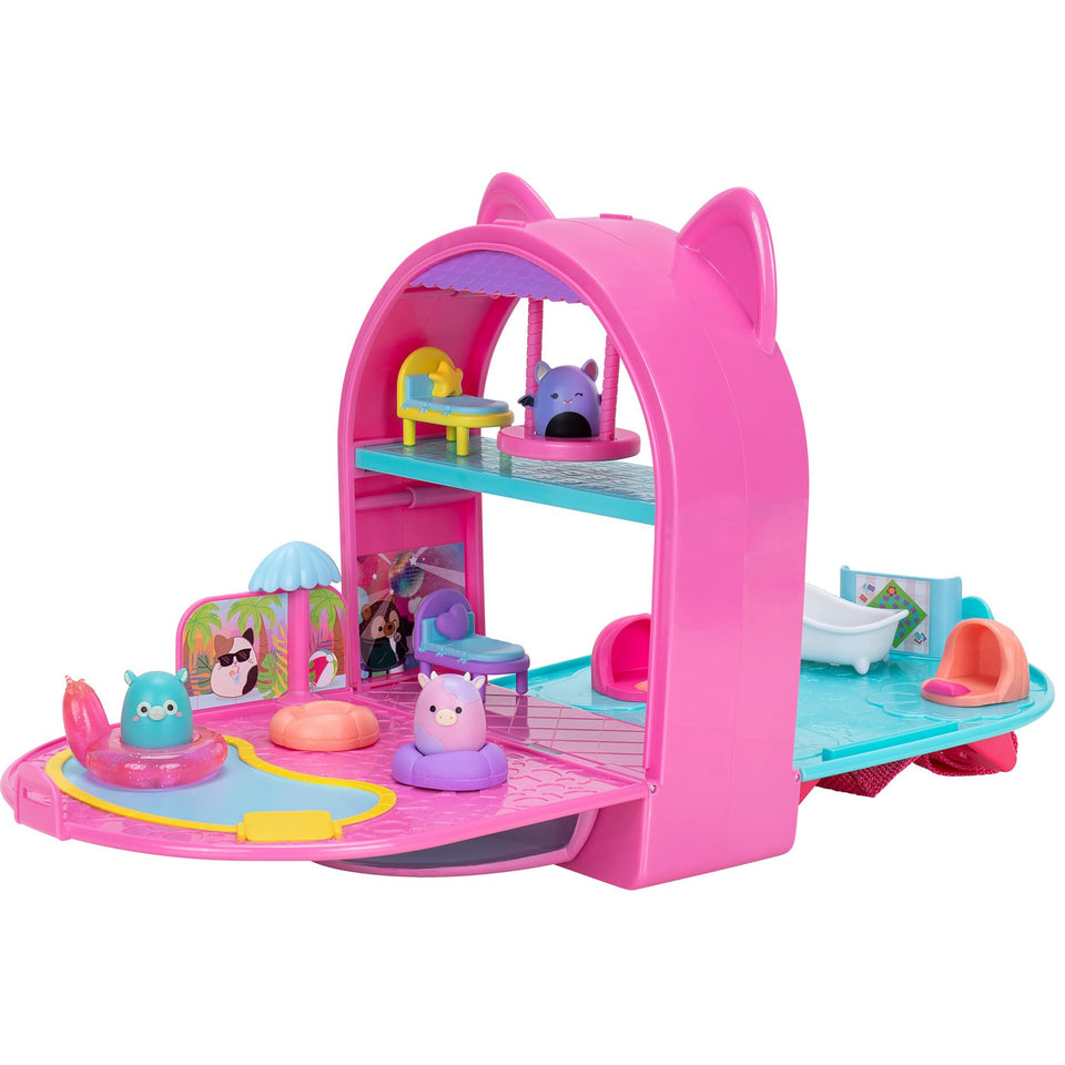 Jazwares Squish-a-longs Party Pack backpack opens to reveal a vibrant party play scene