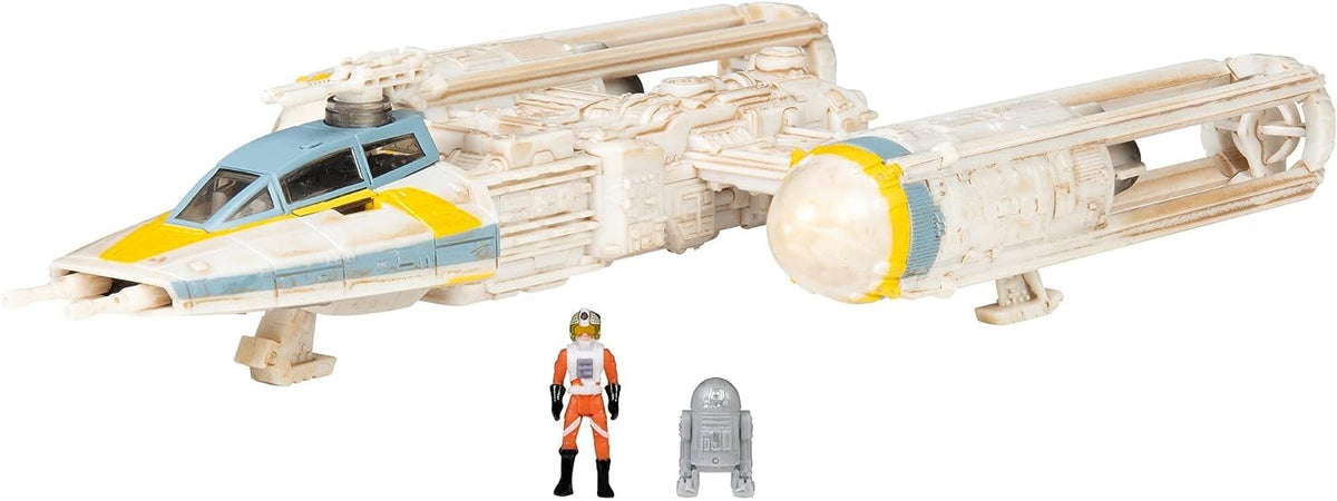 Jazwares Gold Leader's Y-Wing five-inch vehicle with authentic details for display and imaginative play.