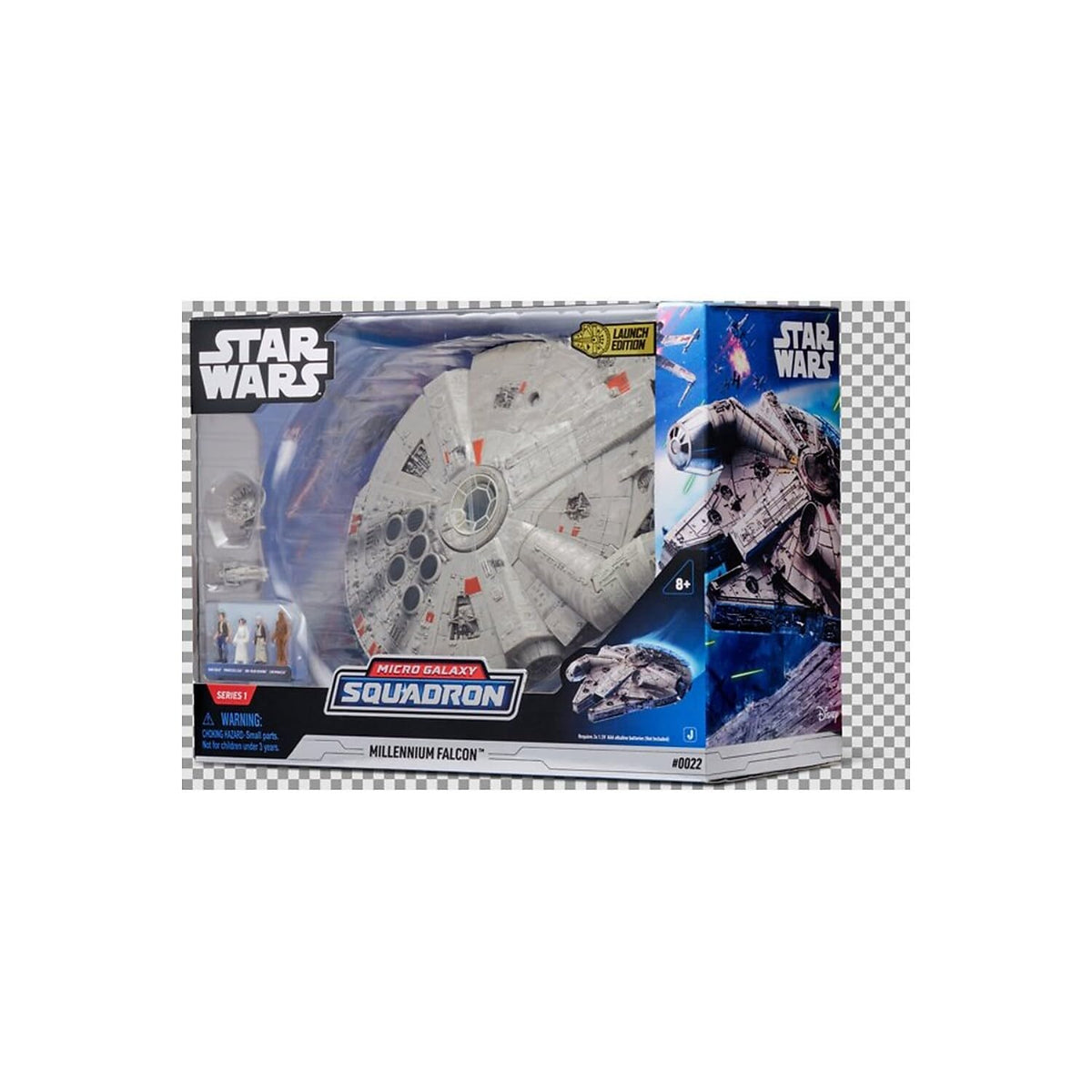 Jazwares Han Solo micro figure accompanies display and play on the Falcon.