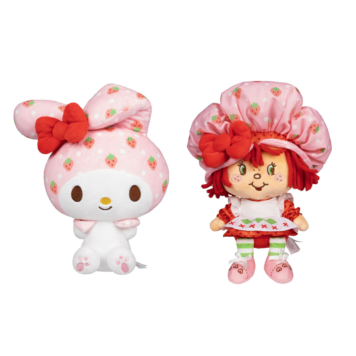 Jazwares Strawberry Shortcake and My Melody plush 2-pack, perfect cuddle companions for fans and collectors.