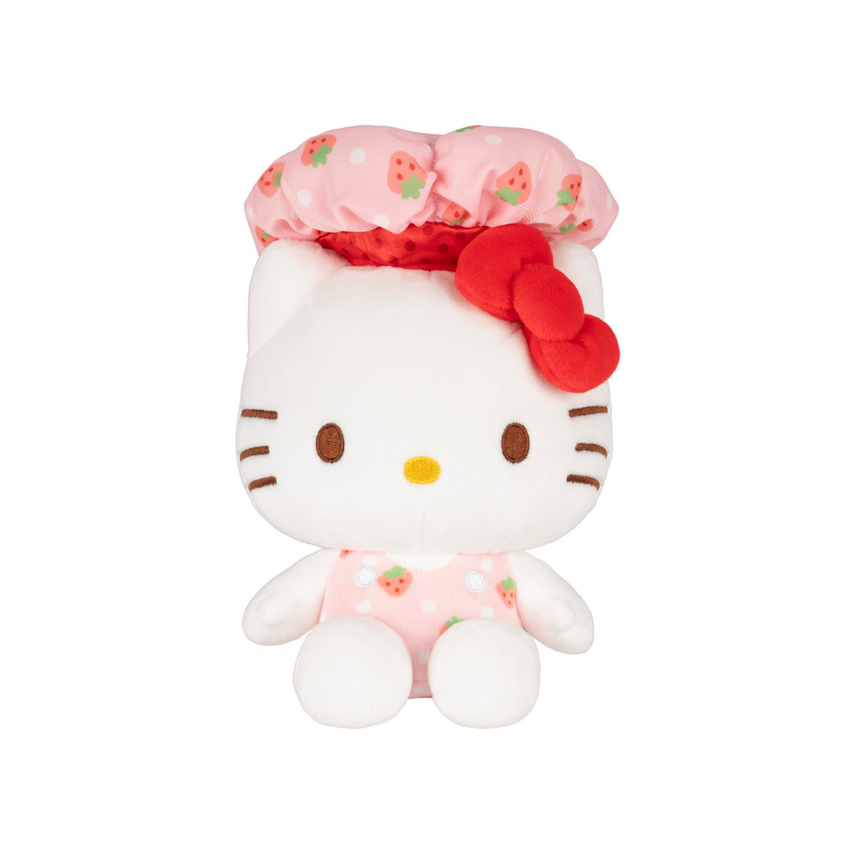 Jazwares Strawberry Shortcake plush in iconic bonnet paired with Hello Kitty for nostalgic gifting and storytelling.