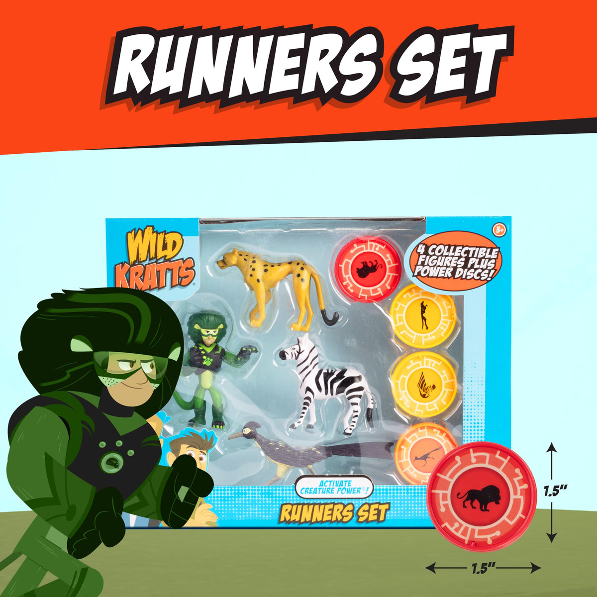 Jazwares Wild Kratts Runners 4-Pack: Swimmer figure with power disc for aquatic adventures