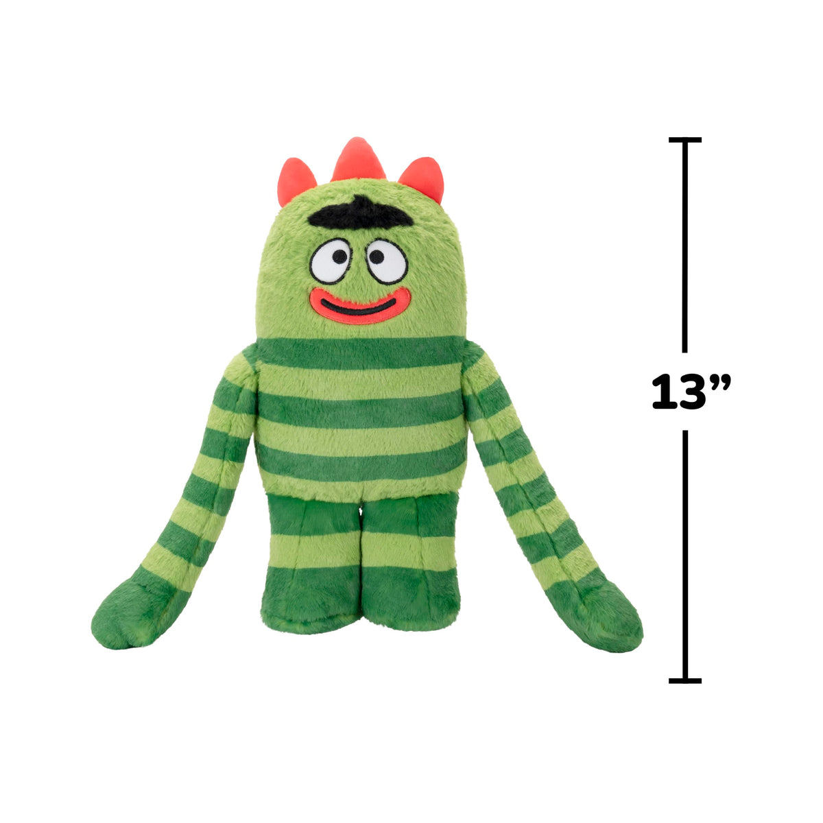 Jazwares Yo Gabba Gabba Dancey Dance Brobee chest-press activates sounds for interactive play.