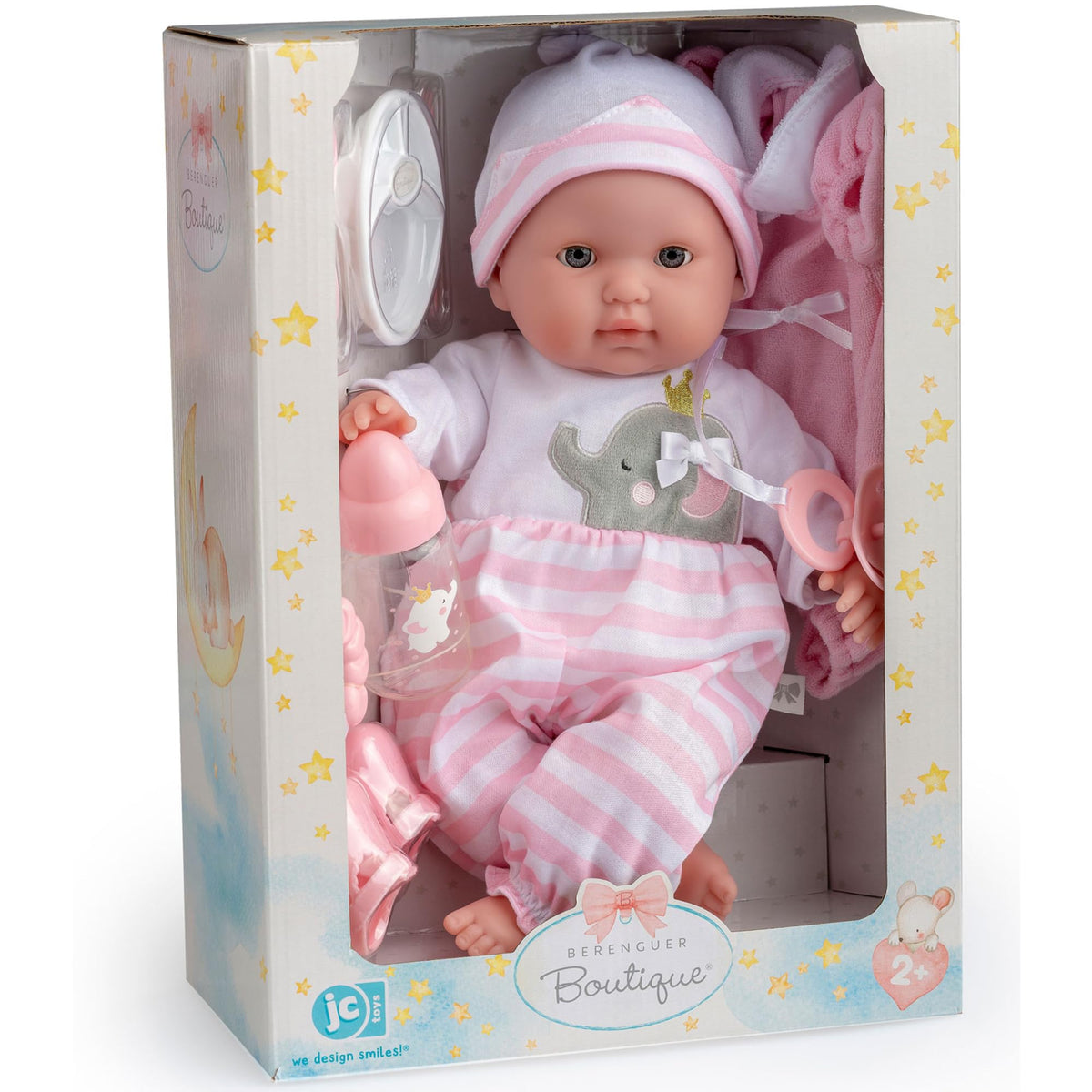 JC Toys Berenguer 15-inch doll with closed eyes for soothing nap time cuddles.