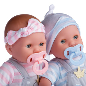JC Toys gift-set includes outfits, blankets, shoes, bottles, pacifiers for playtime.