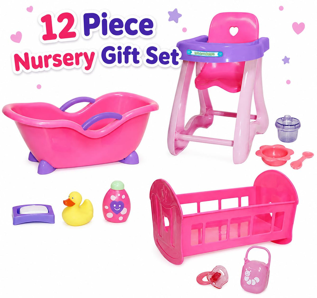JC Toys bath set for 11 inch dolls—fun bath time pretend with soap and ducky.