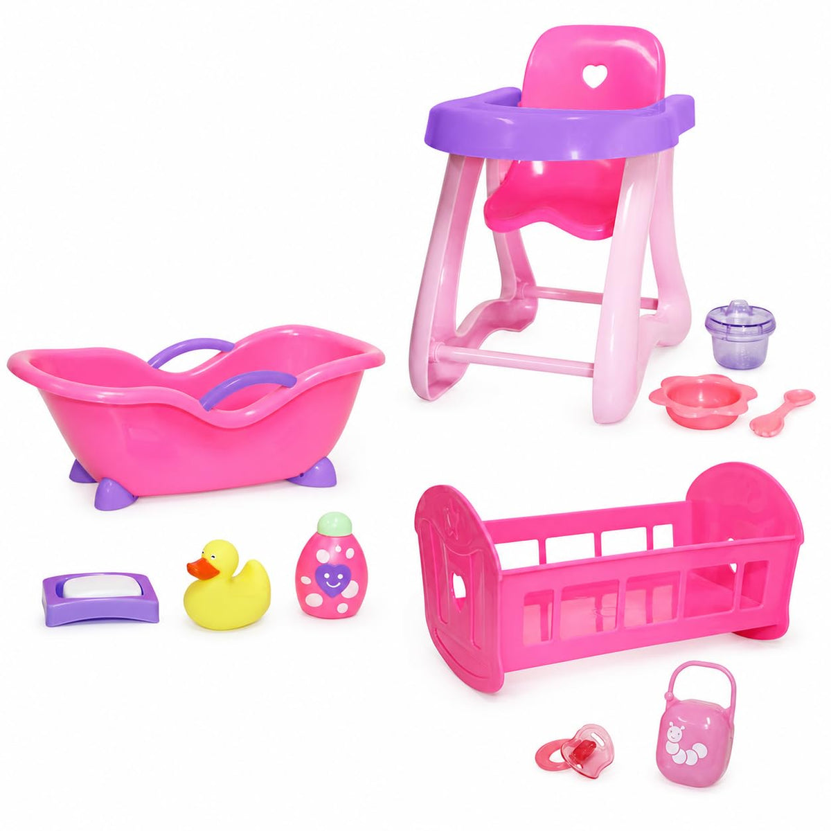 JC Toys deluxe high chair for 11 inch La Baby dolls—encourages realistic feeding pretend play.
