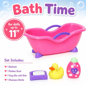 JC Toys feeding plate and utensils for 11 inch dolls—realistic mealtime pretend play.