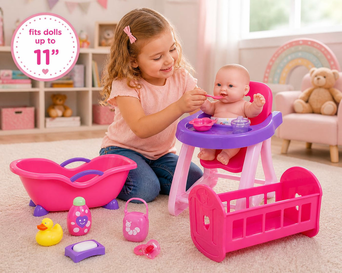 JC Toys rocking cradle for 11 inch dolls—soothing bedtime pretend play.
