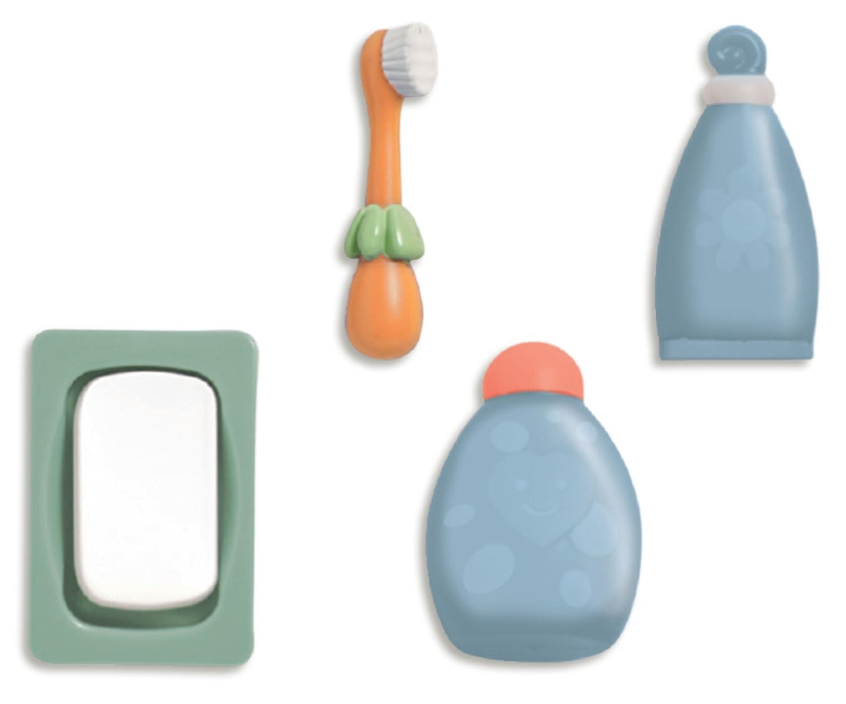 JC Toys doll bath set faucet handles with flower motif for interactive play.