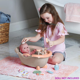 JC Toys doll bath set soap dish with pretend soap for realistic routines.