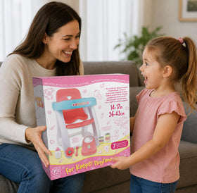 JC Toys Doll High Chair pink blue easy-clean surfaces simplify maintenance.