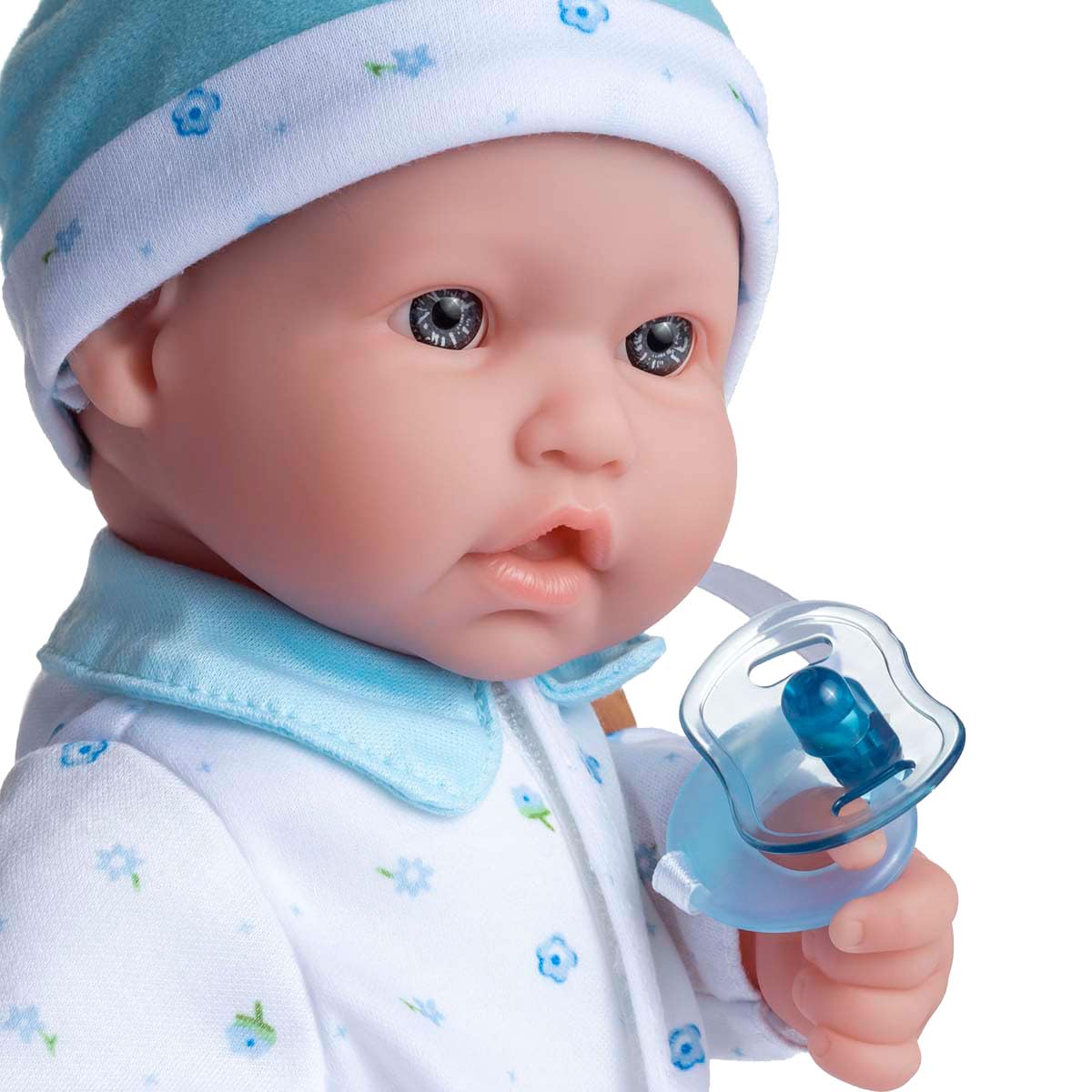 La Baby with removable outfit and hat for dressing practice and style play.