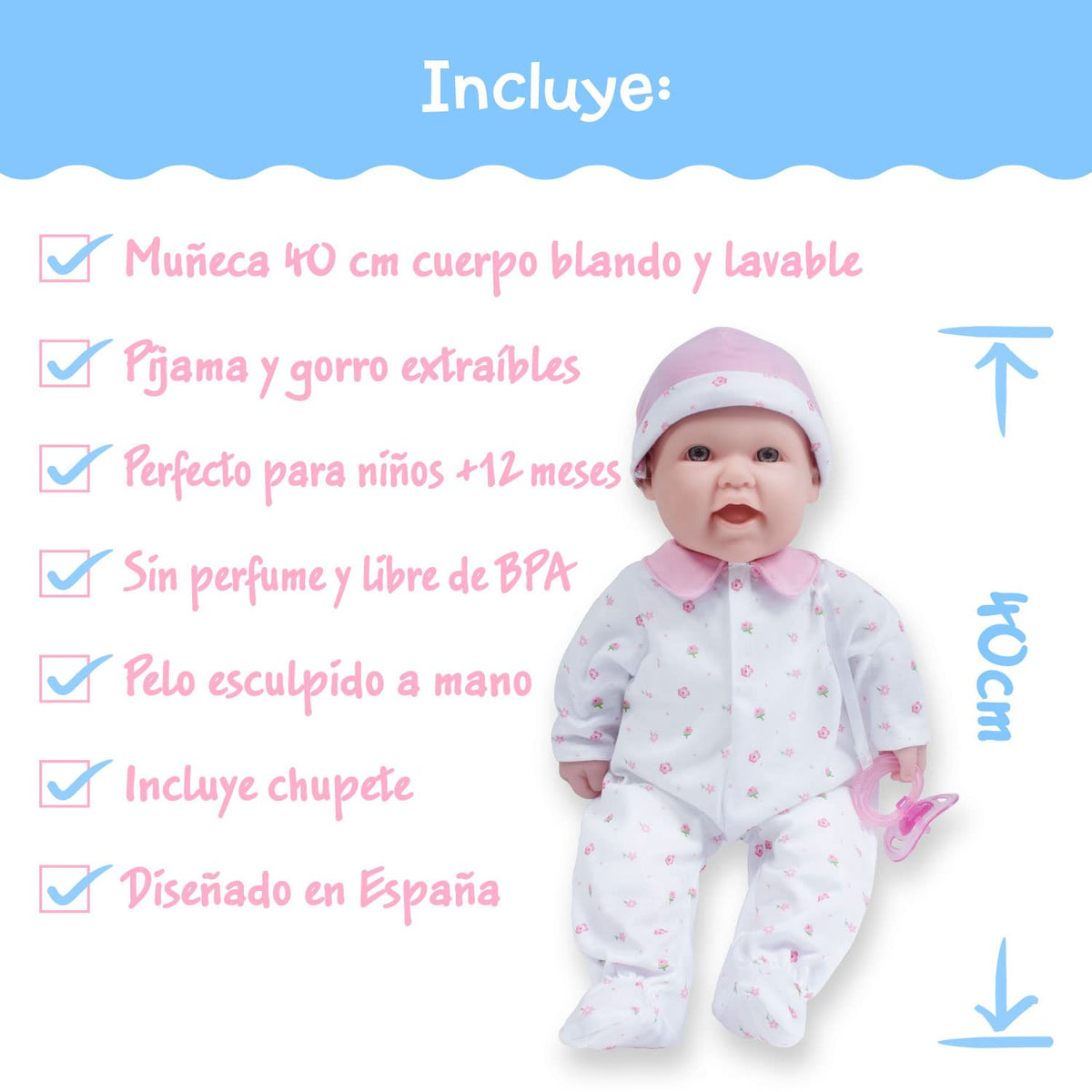 JC Toys La Baby pink stripe outfit with hat.