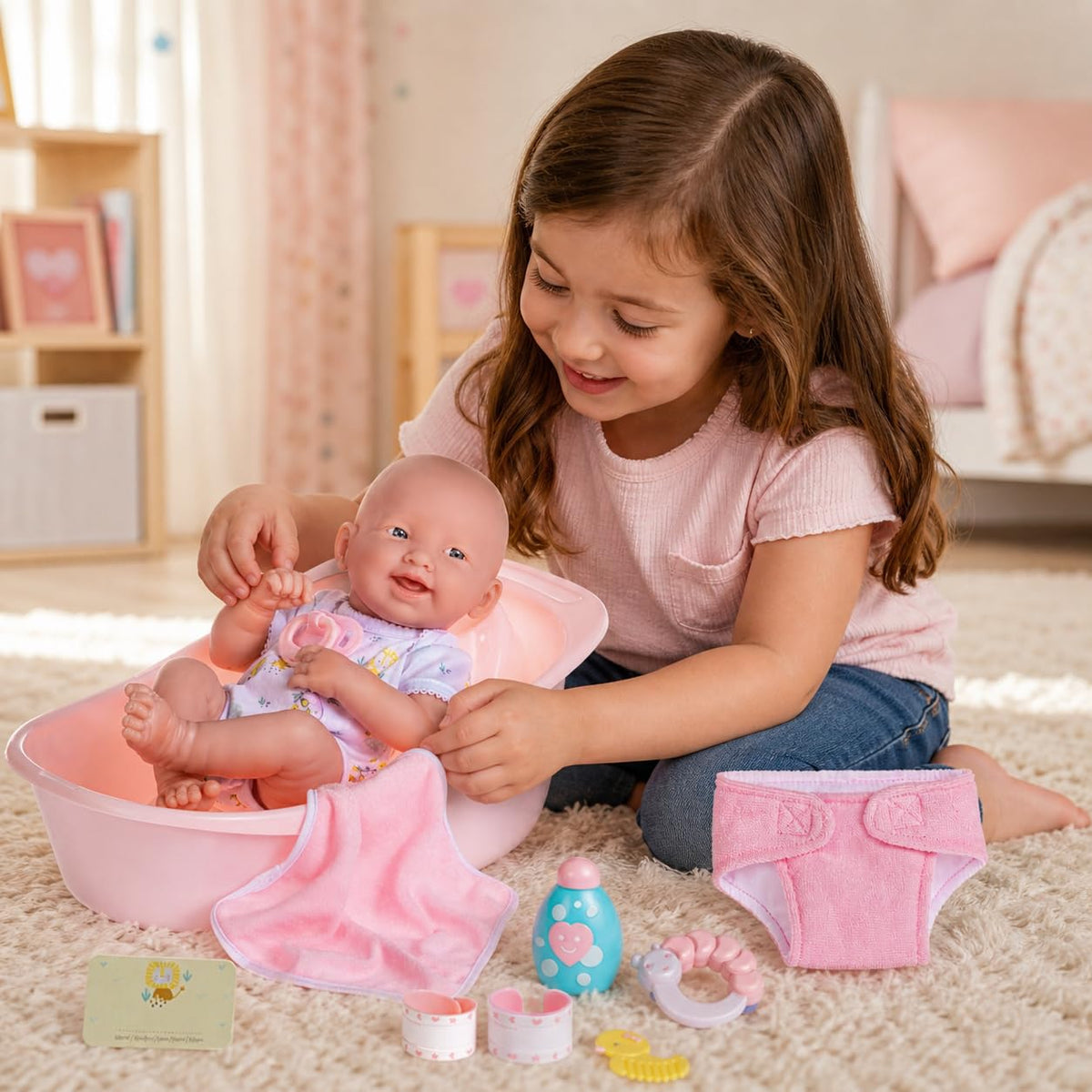 Pink bathtub accessory from JC Toys layette set supports water play