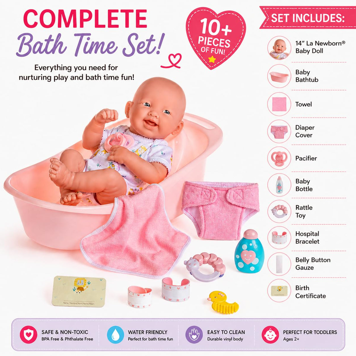 Poseable arms, legs, and head enable realistic dressing with JC Toys La Newborn