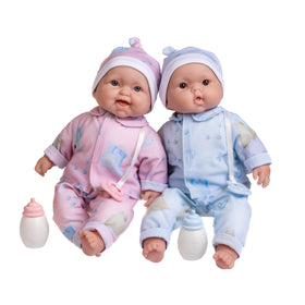 JC Toys Twins 13in soft body dolls face close-up for nurturing play and care