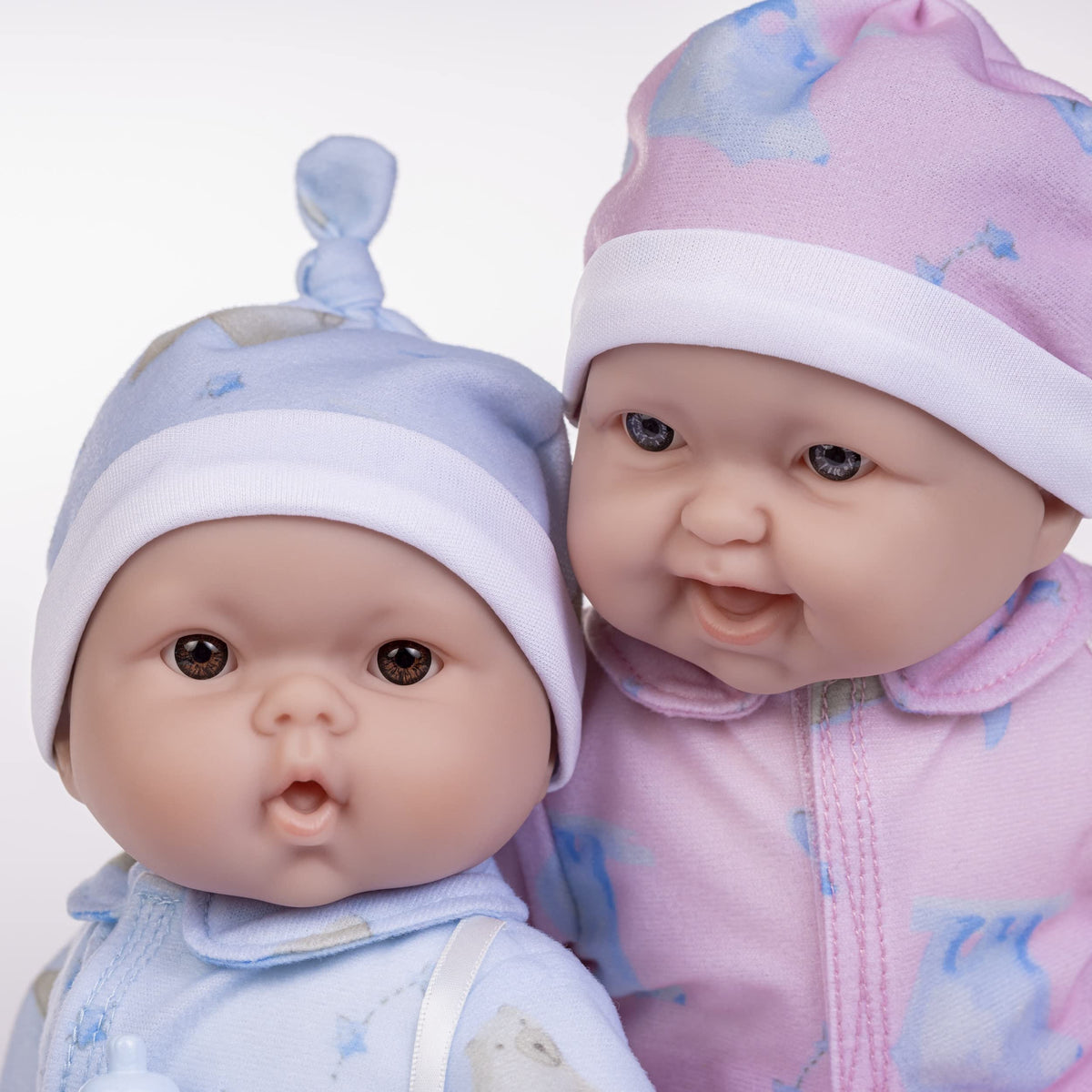 JC Toys Twins owl-themed outfits with removable hats for easy outfit changes