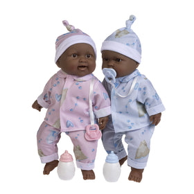 JC Toys Twins removable outfits on Berenguer Boutique dolls enable easy dressing
