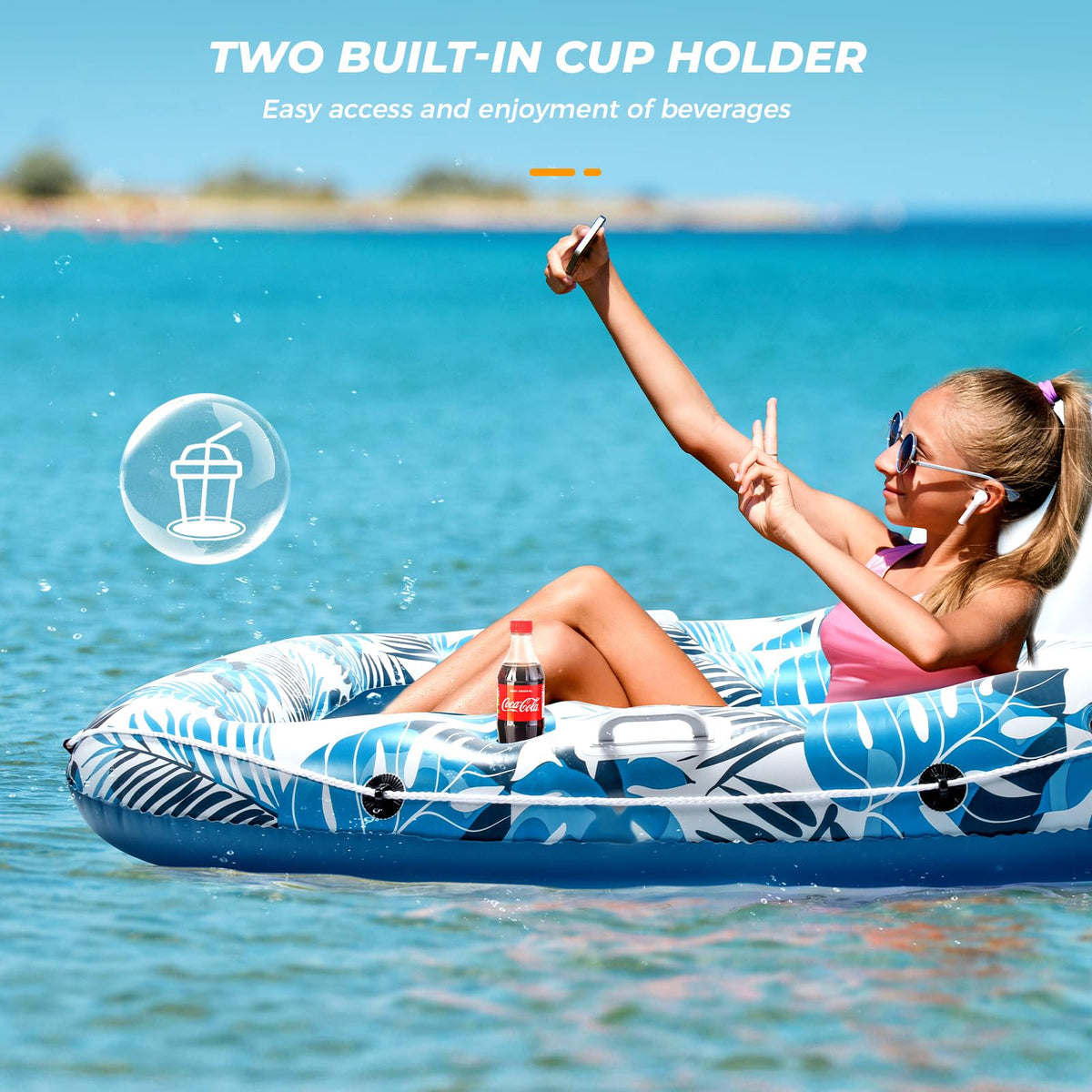 JCLEAL pool float features two cup holders for drinks