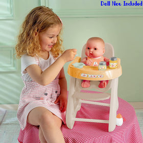 JC Toys highchair with six feeding accessories for complete playtime meals