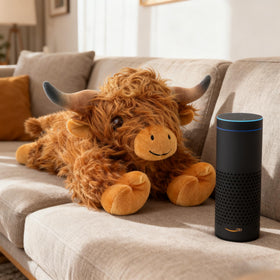 JDF Highland Cow plush enhances bedroom decor with playful charm.