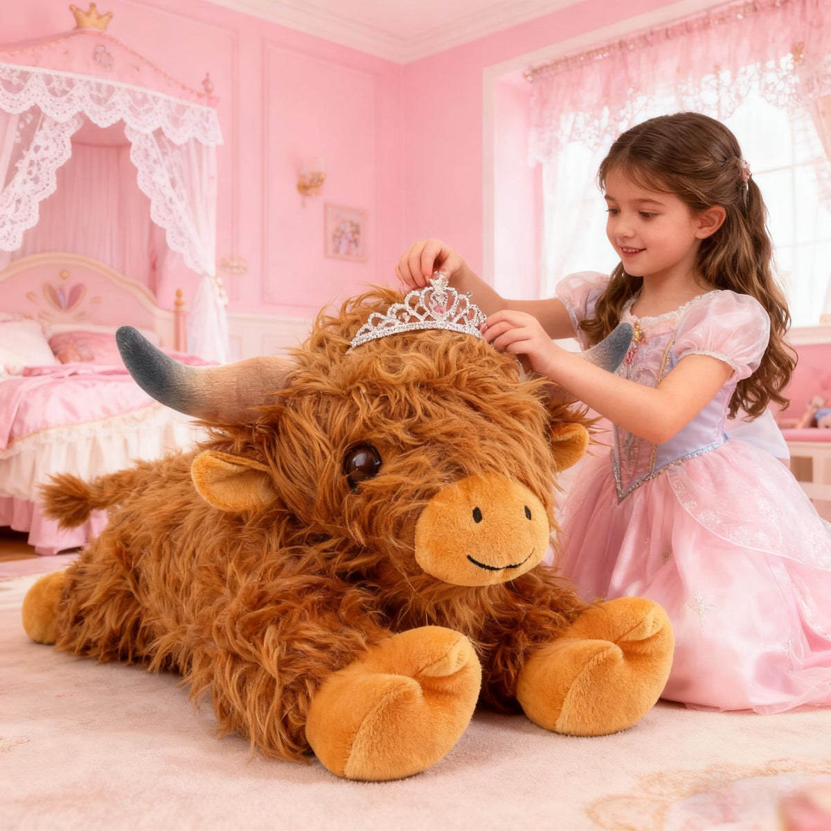 JDF Highland Cow plush is a huggable toy ideal for playtime and bedtime cuddles.