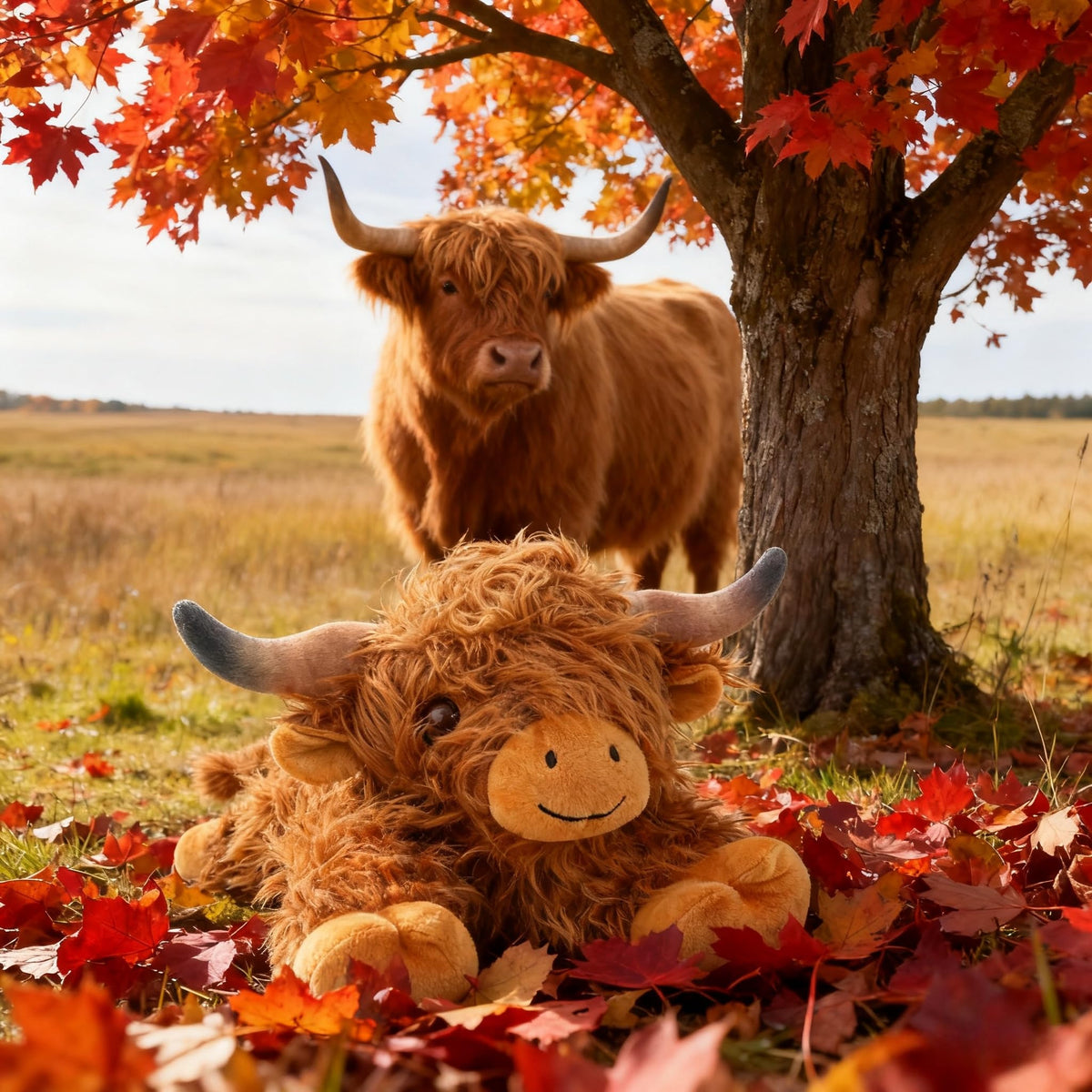 JDF weighted Highland Cow plush emphasizes a comforting 5-pound presence for kids and adults.