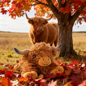 JDF weighted Highland Cow plush emphasizes a comforting 5-pound presence for kids and adults.