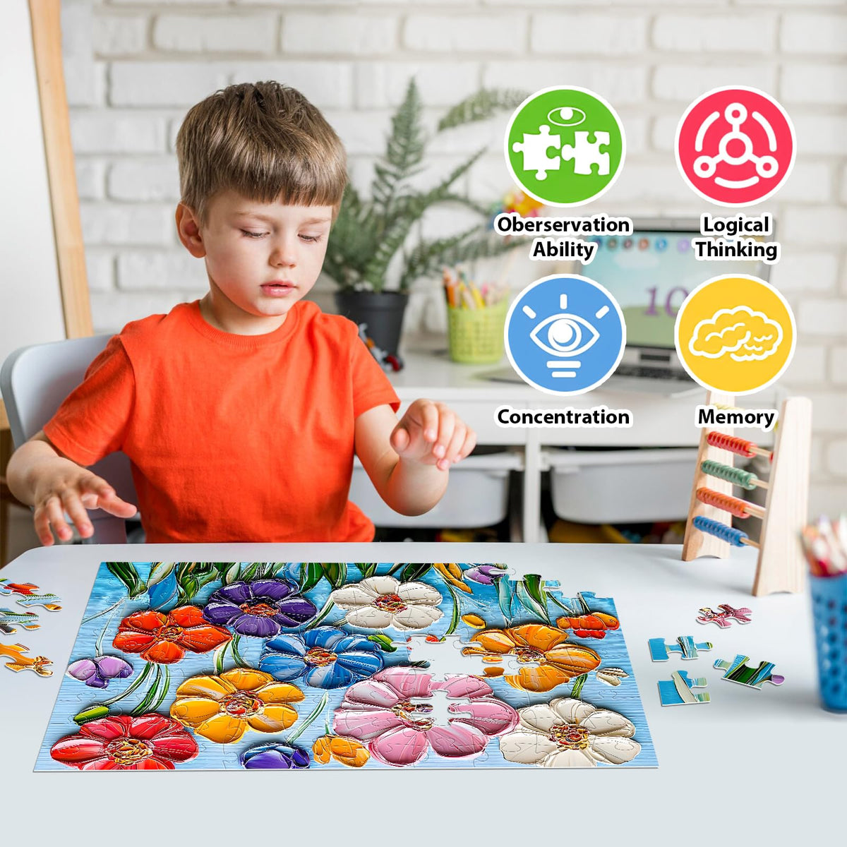 Jeacirio back labeled A-F helps kids finish puzzles more confidently.