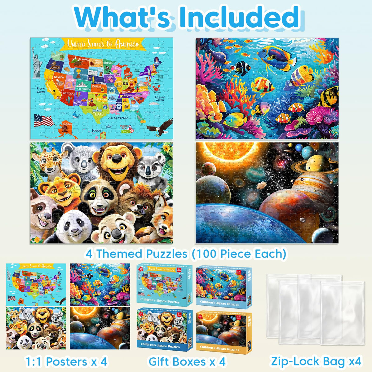 Jeacirio 4-pack 100-piece puzzle ocean seas design bright colors