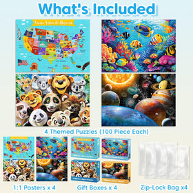 Jeacirio 4-pack 100-piece puzzle ocean seas design bright colors