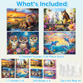 Jeacirio horses and cat 100-piece puzzle promotes imaginative play and hand-eye coordination