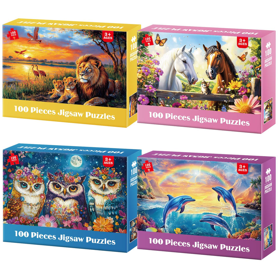 Jeacirio lions family 100-piece puzzle for family bonding and fine motor practice