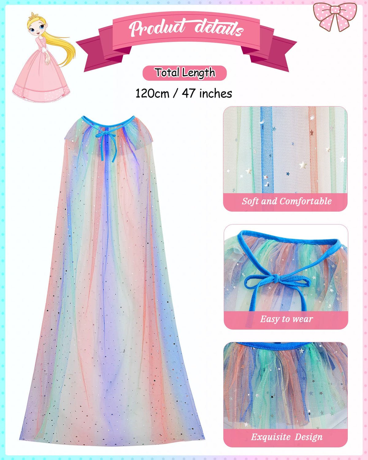 Jecery pink tulle princess cape adds whimsy for birthdays and dressing up.