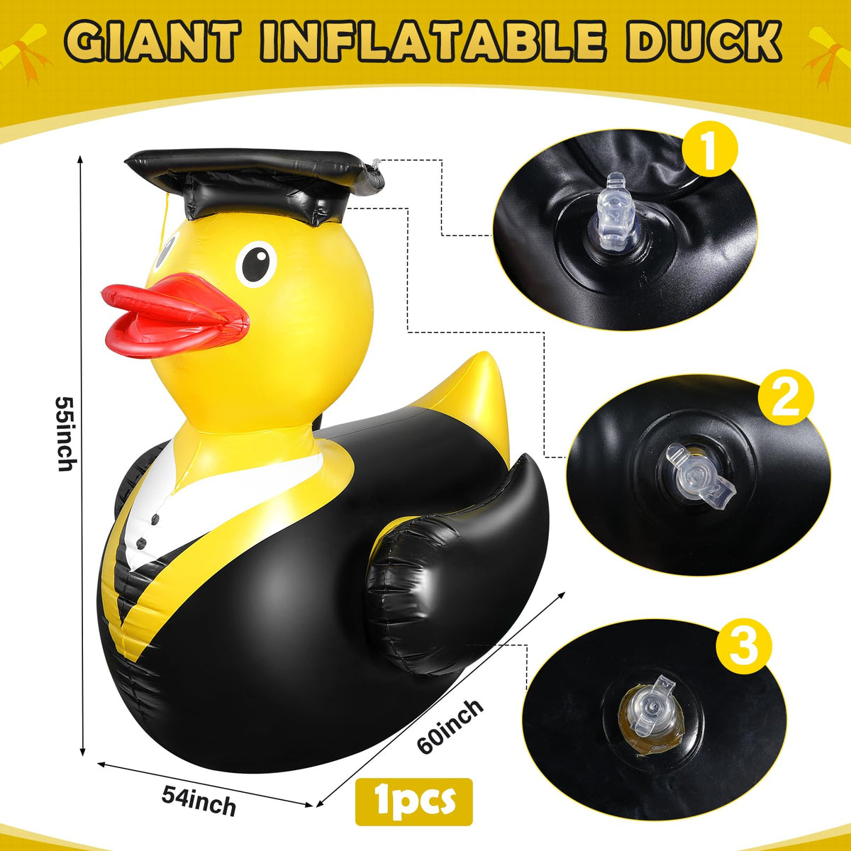 Jectivs giant yellow duck pool float adds playful centerpiece for summer pool parties.