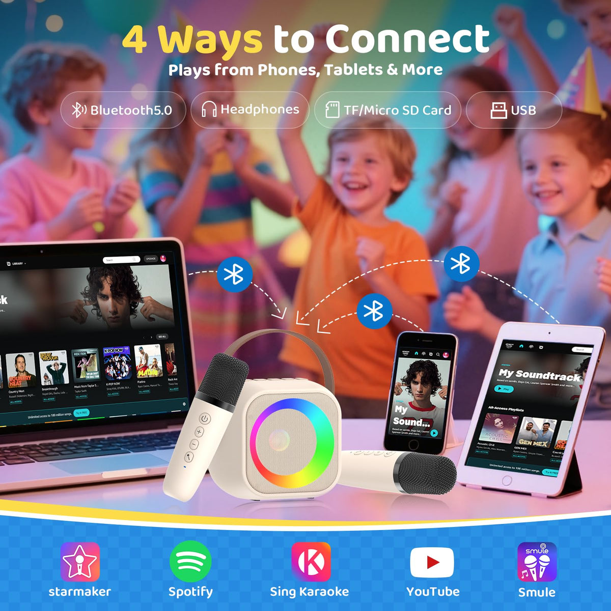 Jeefu Karaoke Machine LED lighting modes enhance fun during home karaoke.