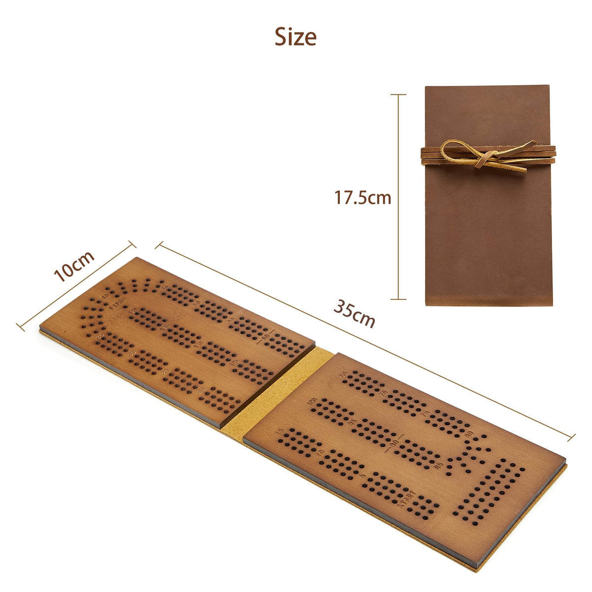 Jeereal travel cribbage board open view showing long playing surface for portable use.