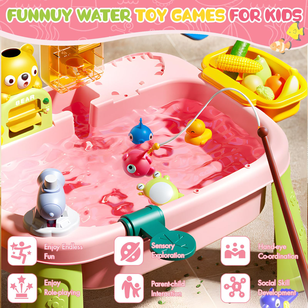 JEFLYM water table uses safe ABS plastic with smooth edges for worry-free play.