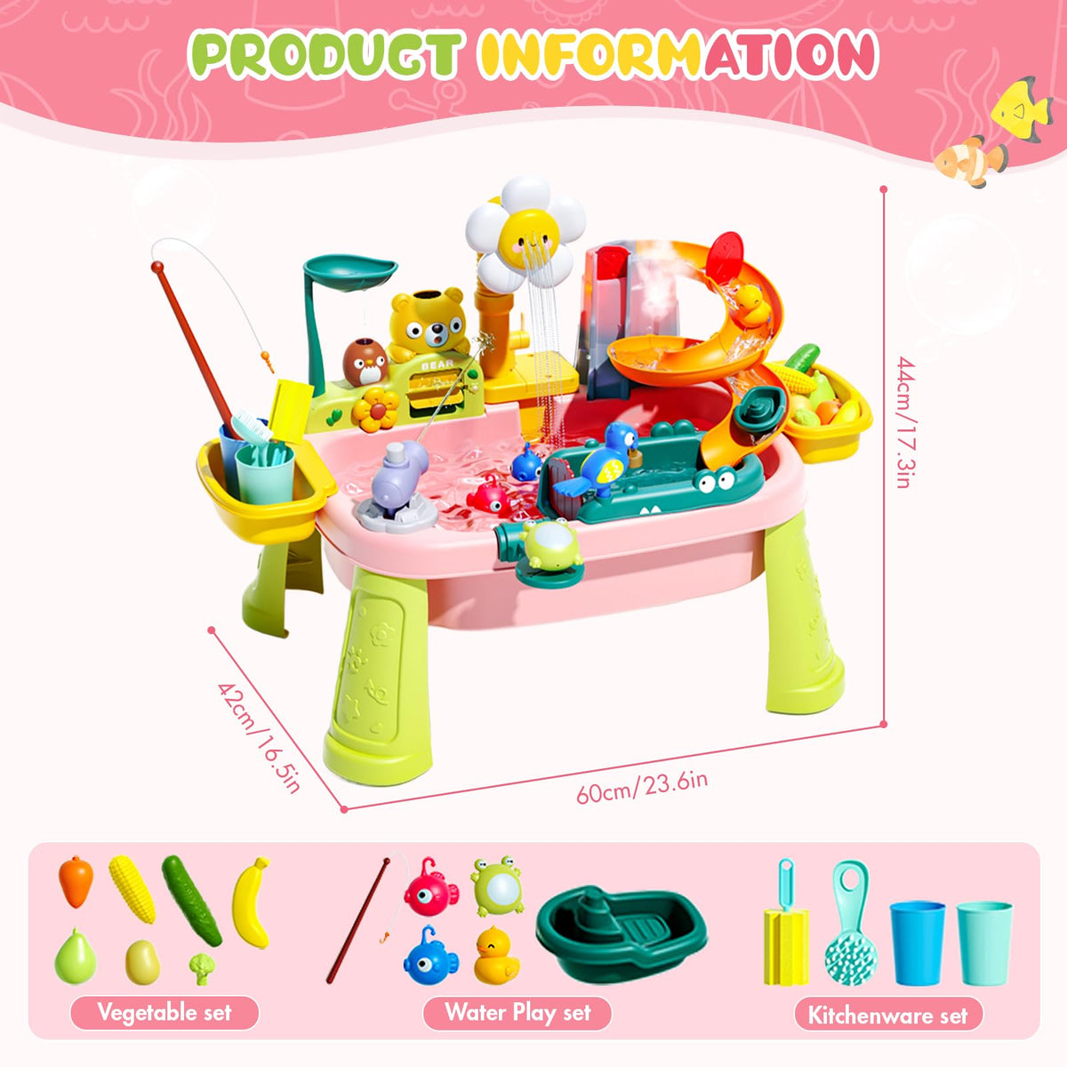 JEFLYM water table kitchen play sink with running water supports role play.