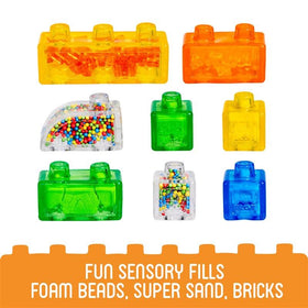 Jelly Blox bulldozer block demonstrates squishy, tactile construction fun.