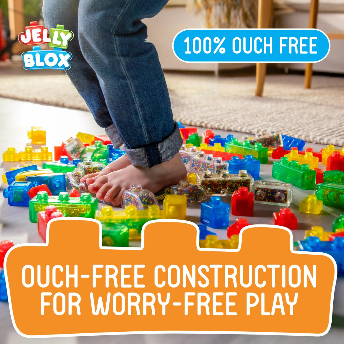 Jelly Blox packaging doubles as storage and a sturdy play surface.